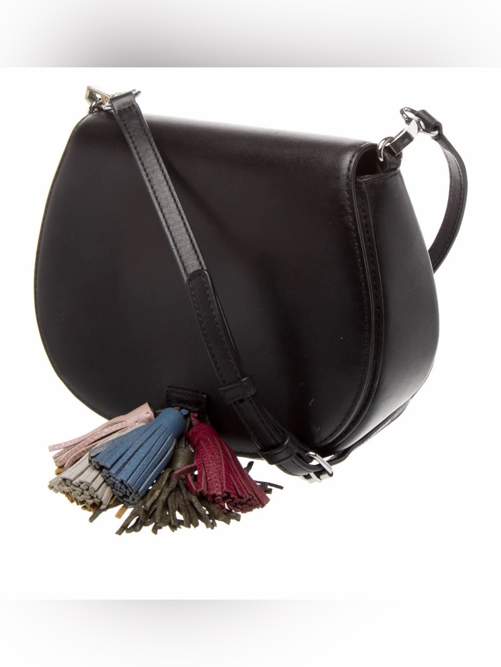 Rebecca Minkoff Sofia Flap Black Leather Crossbody with Colorful Tassel Accent